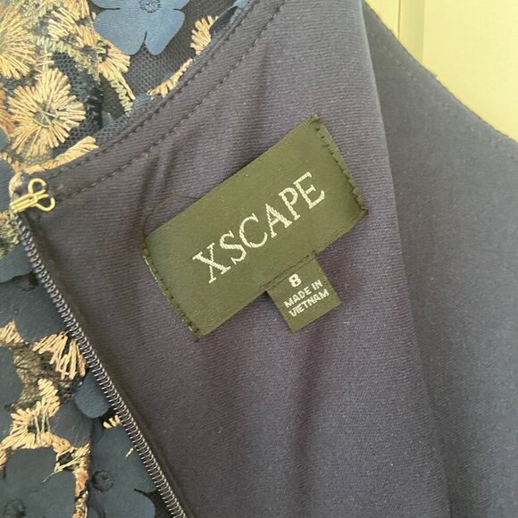 NWOT Xscape Blue Floral Applique Embroidered Formal Cocktail Dress Size 8 - Picture 2 of 13